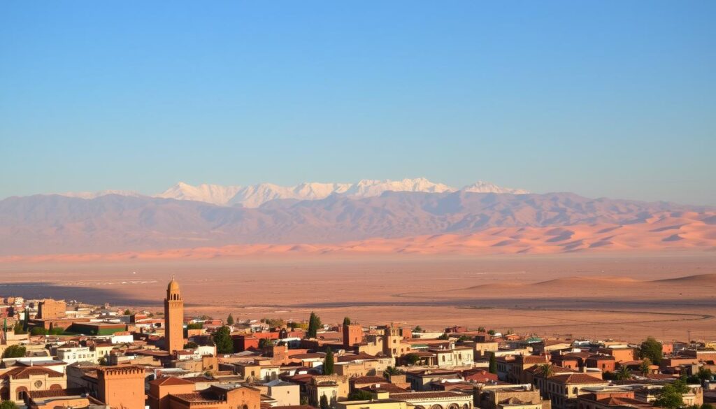 A sweeping vista of Morocco's diverse regions, captured through the lens of MyVisitMorocco. In the foreground, a vibrant Medina bustles with life, its intricate architecture and colorful markets. In the middle ground, the majestic Atlas Mountains rise, their snow-capped peaks glowing in the warm, golden light. In the distance, the vast Sahara Desert stretches out, its undulating dunes casting long shadows. The scene is infused with a sense of adventure and exploration, reflecting the true essence of this captivating North African country. A sweeping vista of Morocco's diverse regions, captured through the lens of MyVisitMorocco. In the foreground, a vibrant Medina bustles with life, its intricate architecture and colorful markets. In the middle ground, the majestic Atlas Mountains rise, their snow-capped peaks glowing in the warm, golden light. In the distance, the vast Sahara Desert stretches out, its undulating dunes casting long shadows. The scene is infused with a sense of adventure and exploration, reflecting the true essence of this captivating North African country.