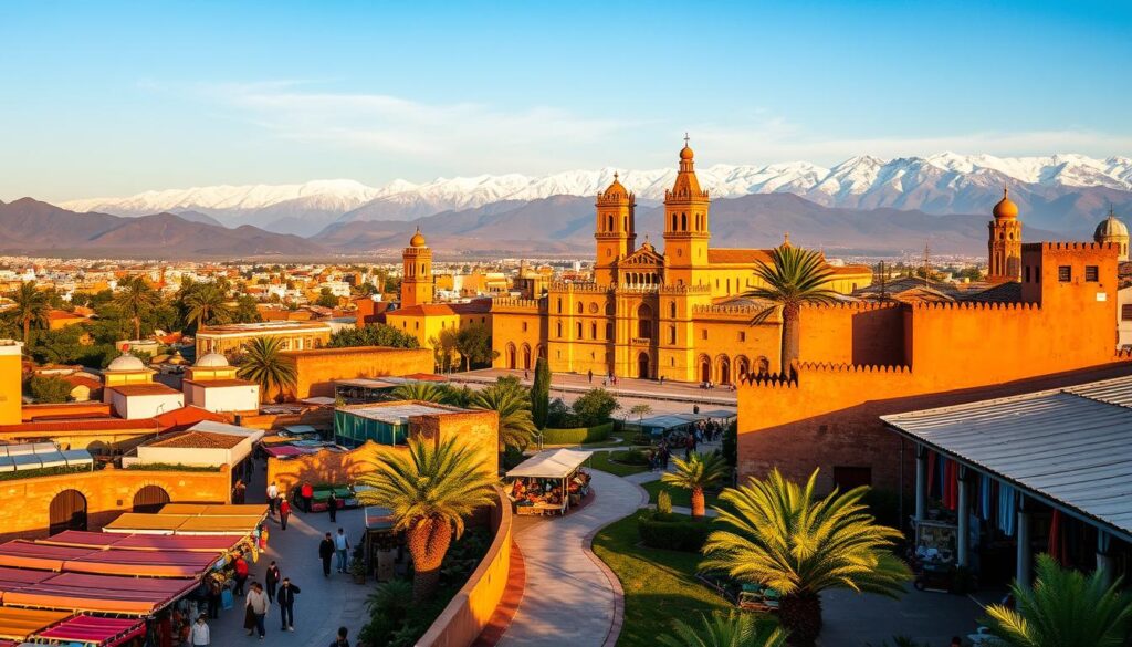 A sweeping vista of the Iberian Peninsula and North Africa, showcasing the cultural exchange between Spain and Morocco. In the foreground, a winding path leads through a vibrant Moroccan marketplace, bustling with vendors and their colorful wares. The middle ground features the iconic architecture of Seville, Spain, with its ornate Moorish-influenced details. In the background, the majestic Atlas Mountains rise, their snow-capped peaks casting long shadows. The scene is bathed in warm, golden light, capturing the essence of the MyVisitMorocco experience. A sense of adventure and discovery permeates the image, hinting at the rich tapestry of history and tradition that awaits the intrepid traveler. A sweeping vista of the Iberian Peninsula and North Africa, showcasing the cultural exchange between Spain and Morocco. In the foreground, a winding path leads through a vibrant Moroccan marketplace, bustling with vendors and their colorful wares. The middle ground features the iconic architecture of Seville, Spain, with its ornate Moorish-influenced details. In the background, the majestic Atlas Mountains rise, their snow-capped peaks casting long shadows. The scene is bathed in warm, golden light, capturing the essence of the MyVisitMorocco experience. A sense of adventure and discovery permeates the image, hinting at the rich tapestry of history and tradition that awaits the intrepid traveler.